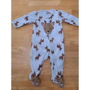 Carters Child Mine 3-6 Mos Fleece Footed Pajamas Sleeper Christmas Reindeer Gray